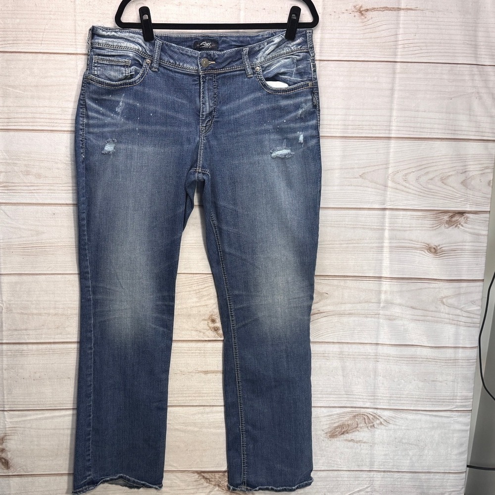 Silver Jeans Co Suki Slim Boot Blue Distressed Denim Jeans Size 20L33